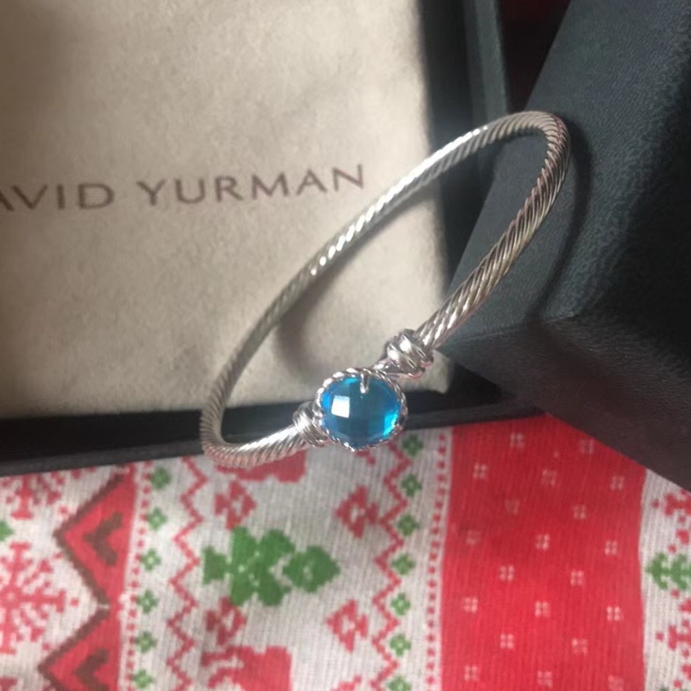 David Yurman Silver Bracelet with Vibrant Blue Stone 3mm - Picture 3 of 6